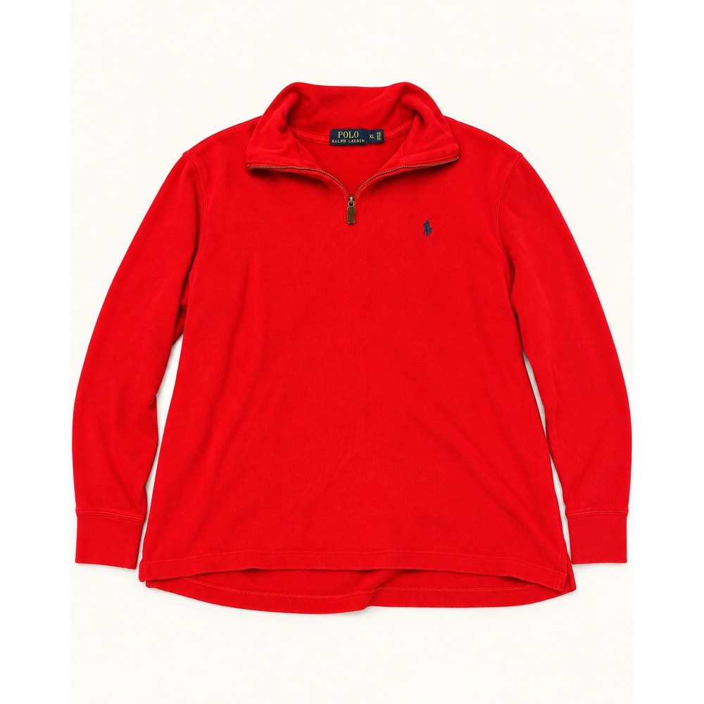 Polo Ralph Lauren Quarter Zip Pullover XL Red 100% Cotton Blue Pony